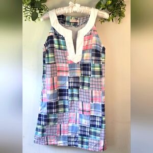 PINK PINEAPPLE NWT Madras Sleeveless Dress Blue and Green Plaid Fabric, Lined